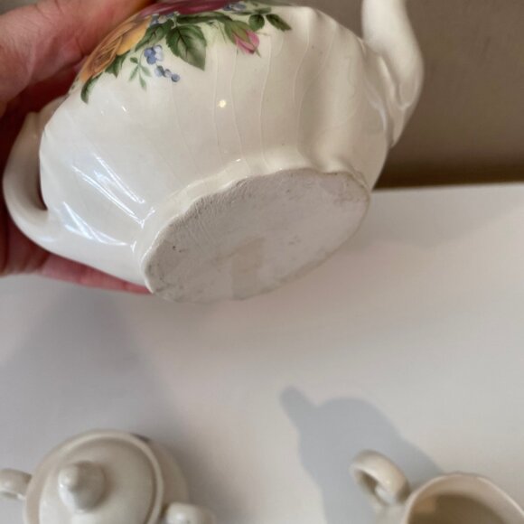 Antique Victorian Floral Tea Set – Teapot, Sugar Bowl & Creamer (3 Pc) - Picture 7 of 9